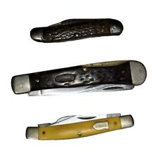 Vtg Folding Knives Pocket Knife Wooden Hiking Camping Retro Schrade WW2 Protect picture