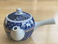 Exquisite Vintage Japanese Blue and White Decorated Porcelain Teapot Signed picture