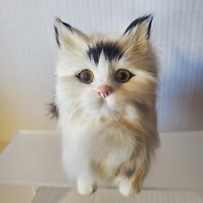 Realistic Miniature Calico Cat Real  Fur Kitten Diluted Calico Sitting 4.5