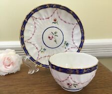Antique c.1778 Crown Derby Tea Bowl & Saucer Handpainted Floral with Cobalt Trim picture