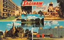 Saginaw Michigan Colorful Multi-View Chrome Postcard picture