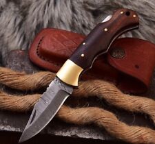 custom handmade forged damascus hunting camping folding pocket knife picture