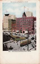 Seattle WA Pioneer Square Early 1900s Trolley Lowman Hanford Bldg Postcard D59 picture