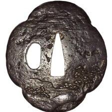 S6 Pine Crest Quince Shaped Iron Tsuba With Wooden Box Arms Sword Accessories picture