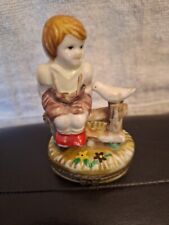 Vintage Boy On Fence with Bird Trinket Box picture