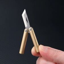 Brass Mini Folding Knife Keychain Pendant EDC Knife with Leather case picture