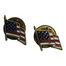 Pair (2) VTG USA 🇺🇸 Flag Lapel Pins Patriotic 13 Stars Six Stripes Gold Tone picture