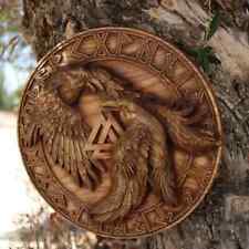Viking symbol Raven Wooden viking shield Viking decor wall art Odin Hugin picture