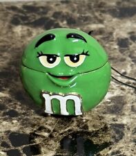 GREEN M&M MONET JEWELRY TRINKET BOX BIG FACE ENAMELED NWT $25 picture