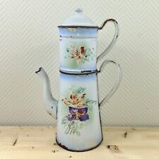 Vintage French Enamelware Japy Coffee Pot Cafetiere enamel Pansies floral picture