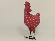  Farmhouse Chicken Decor Resin Dk Pink W/Cream Polkadots Metal Feet picture