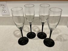 Set of 4 — Vintage Luminarc Black Stem Champagne Flute Glass picture