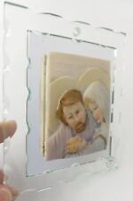 VTG Capodimonte Holy Family Plaque Porcelain Glass Mirror Layered 4x4.5 Inch picture