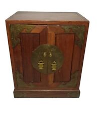 Vintage Chinese Huali Wood Chest Jewelry Box Brass 5 Drawer Dressing Case picture