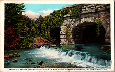 Vintage 1931 Old Stone Arched Bridge Braddock Run Frostburg Maryland MD Postcard picture