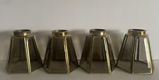 VINTAGE BRASS 6 PANEL BEVELED SMOKEY GLASS 4 CHANDELIER REPLACEMENT SHADES picture