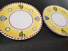 2 Rare Vintage NOE SURO MEXICO POTTERY SOUTH WESTERN PLATES YELLOW CACTUS picture
