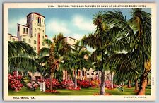 Hollywood, FL - Tropical Trees and  Hollywood Beach Hotel - Vintage Postcard picture