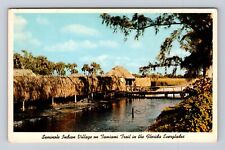 Everglades FL- Florida, Seminole Village, Antique, Vintage Souvenir Postcard picture