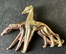 Monet 1940's Sterling Pink & Yellow Goldtone Art Deco Greyhound Dog Brooch Pin picture