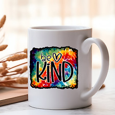 Be kind coffee mug 14 oz ceramic white glaze positivity rainbow love  picture