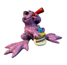 Kitty's Critters Purple Celebration Frog with Cake Candle Horn AS IS picture