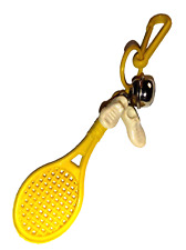 Vintage 1980s Plastic Charm Tennis Racket Shoes Yellow Necklace Clip On Retro picture