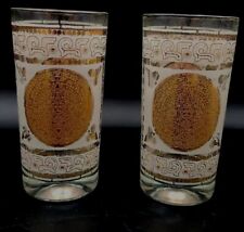 Vintage Tumblers Aztec Glasses Hazel Atlas Mcm Frosted Thick gold Barware picture