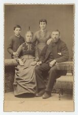 Antique Circa 1890s Cabinet Card Family Of Four Posing Father With Full Beard picture