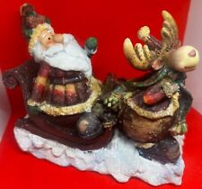Vintage TII Christmas Collections Handcrafted Santa, Sleigh & Moose Figurine picture