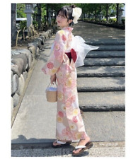 Kimono Yukata Set Grail Chrysanthemum Peony Pink Kyoto Summer Clothes  Japan picture