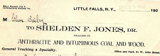 1908 LITTLE FALLS NY SHELDON F JONES ANTHRACITE BITUMINOUS COAL BILLHEAD Z5928 picture