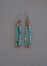Old Pawn Vintage Navajo Jocla Earrings - Turquoise Coral - Dangles - 3.5