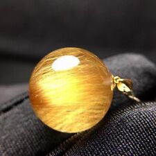 Genuine Natural Gold Rutilated Quartz Sphere Ball Shape Pendant 15mm AAAAA18K picture