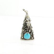 Vintage Native American Turquoise, Coral Pyramid, Floral Sterling Silver Pendant picture