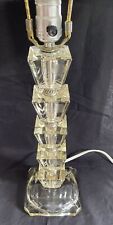 Vintage Hollywood Regency 5 Stack Cut Crystal Cubes Table Lamp w Brass Harp picture