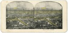 c1900's Hand Tinted Stereoview Card Stock Yards in Chicago Men on Horses Cows picture