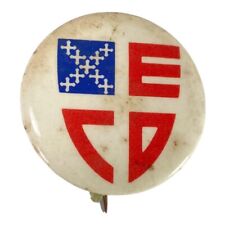 Vintage Round Novelty ECD Episcopal Church Crest  Pinback Button Brooklyn 1.25” picture