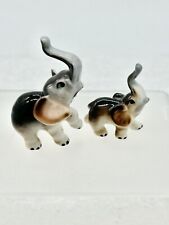 Pair Elephant Miniature Figurines Vintage Japan Bone China Shiken Trunk Up picture