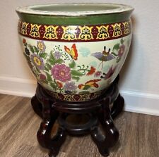 Large VTG Chinese Koi Fish Bowl Planter Butterflies Floral Gold Polychrome Nice picture