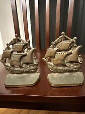 Vintage Clipper Sailing Ship Bookends Cast Iron with Bronze Finish Heavy - Set 2 picture