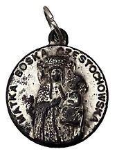 Vintage Catholic Matka Boska Czestochowa Polish Language Worn Religious Medal picture