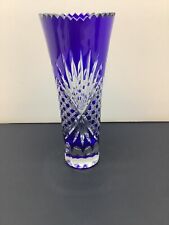 Vtg High Quality Cobalt Blue Cut To Clear Bohemian Lead Crystal Vase 8” EUC picture