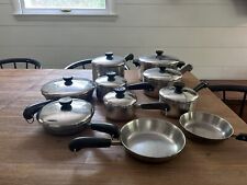 18 PC VINTAGE REVERE WARE STAINLESS STEEL COPPER CLAD POT PAN SET ALL SIZES LIDS picture