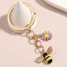 Cartoon Bee Daisy Keychain Cute Yellow Key Ring Purse Bag Backpack Car Accessory picture