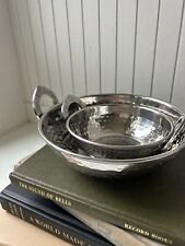 Set Of 2 Vintage Hammered Aluminum Pedestal Bowl with Ornate Handles picture