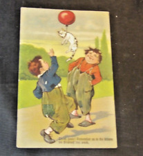 Weird Comic Postcard-Two Boys watching a Cat float with a Balloon Tied To Neck picture