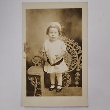 Antique Portrait Child Posing On A Chair c1910 RPPC Postcard Studio AZO picture