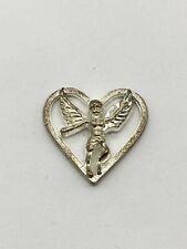 Vintage Silver Colored Angel Surrounded By Heart Lapel Pin picture