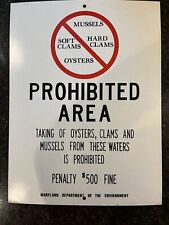 Maryland Waterways Metal Sign Prohibited Oyster Mussels Clams picture